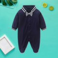 thumbnail image 4 of LMTODLFG Baby Girl Clothes Toddler Boys and Girls Long Sleeved Solid Color Bow Tie for 0-16 Months Two Piece Set Blue 3-7 Months, 4 of 4