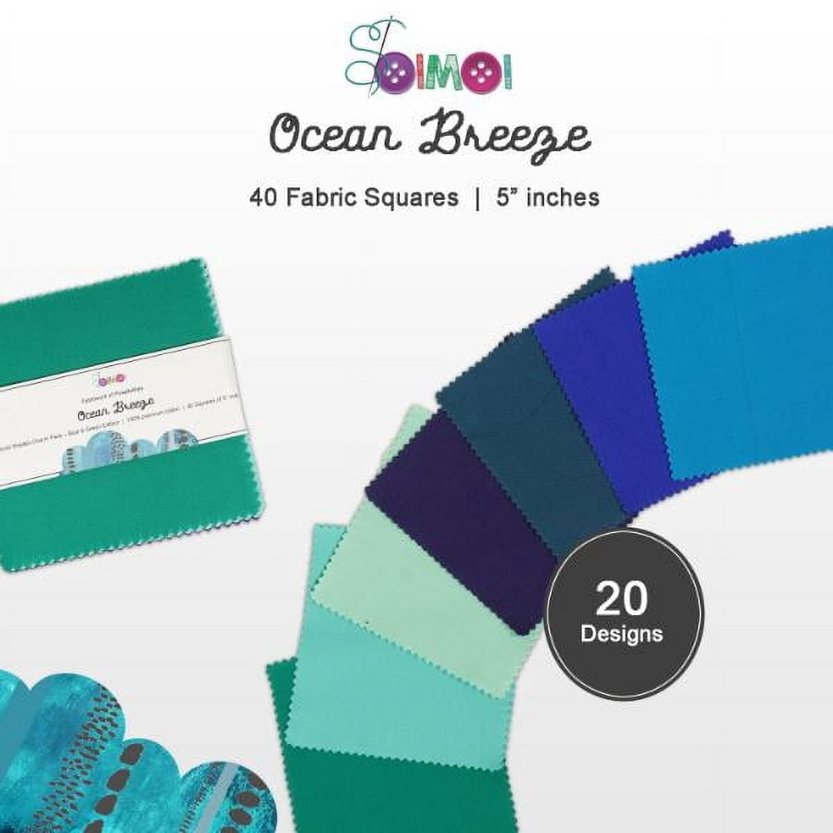 Soimoi 40 Pcs Solid Cotton Fabric Squares Bundles Charm Packs for Quilting, Fat Quarter Layer Cakes, Fabric Scraps for Crafts,Precuts Quilt Squares 5 x 5 inches, DIY Fabric Bundle - Ocean Breeze