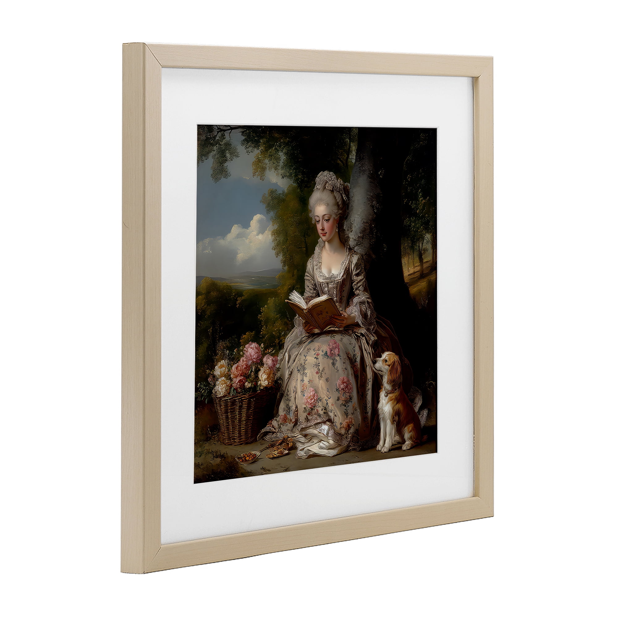 Stupell Industries Rococo Lady with Dog Birch Framed Print Under Glass, design by The Wands Want