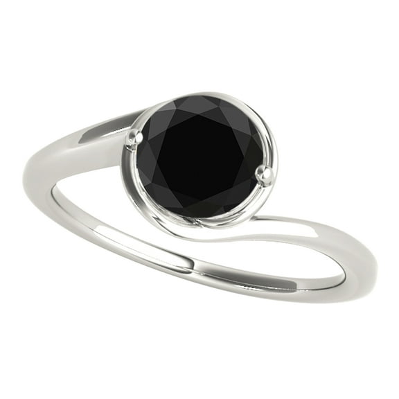 1 Carats Black Round Diamond Engagement Ring 18K Solid White Gold