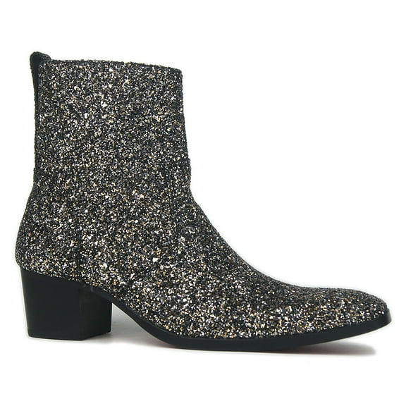OSSTONE Dress Boots Glitter Chukka Boots for Men Zipper-up Leather Casual Heel Shoes JY009-Glitter-Silver-9 Glitter Silver