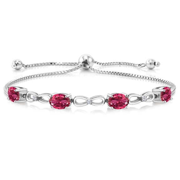 Gem Stone King 3.42 Ct Oval Pink Tourmaline E-F Lab Grown Diamond 925 Sterling Silver Bracelet for Women