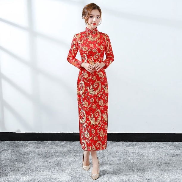Vestido de novia de otoño e invierno cheongsam para el Festival de Primavera, vestido festivo para banquete de bodas joven y feliz
