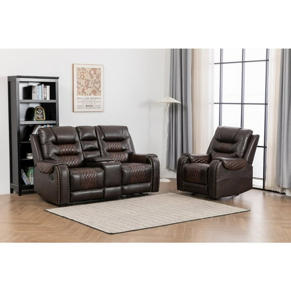 Ilyiano Two Tone Faux Leather 2-Piece Livingroom Reclining Set In Brown