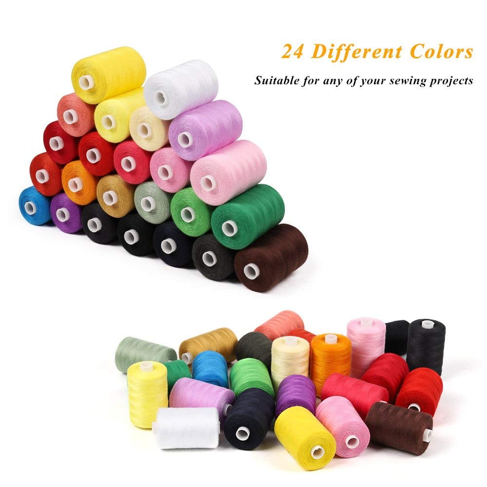 Haitral Multi-color 100% Polyester Sewing Thread, 1000 yd (24 Pieces)