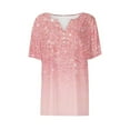 thumbnail image 5 of Moxiu Womens Summer Tops 2025 Dressy Casual Short Sleeve Button V Neck T Shirts Trendy Cute Printed Tees Tunic Blouses Pink,XXL, 5 of 5
