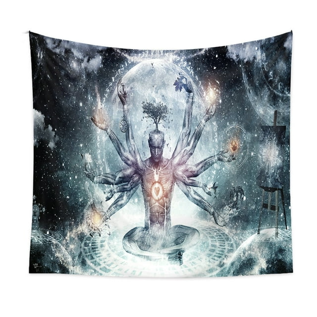 Tapestry India Buda Yoga para pared, estética, 150 x 130 cm, microtela