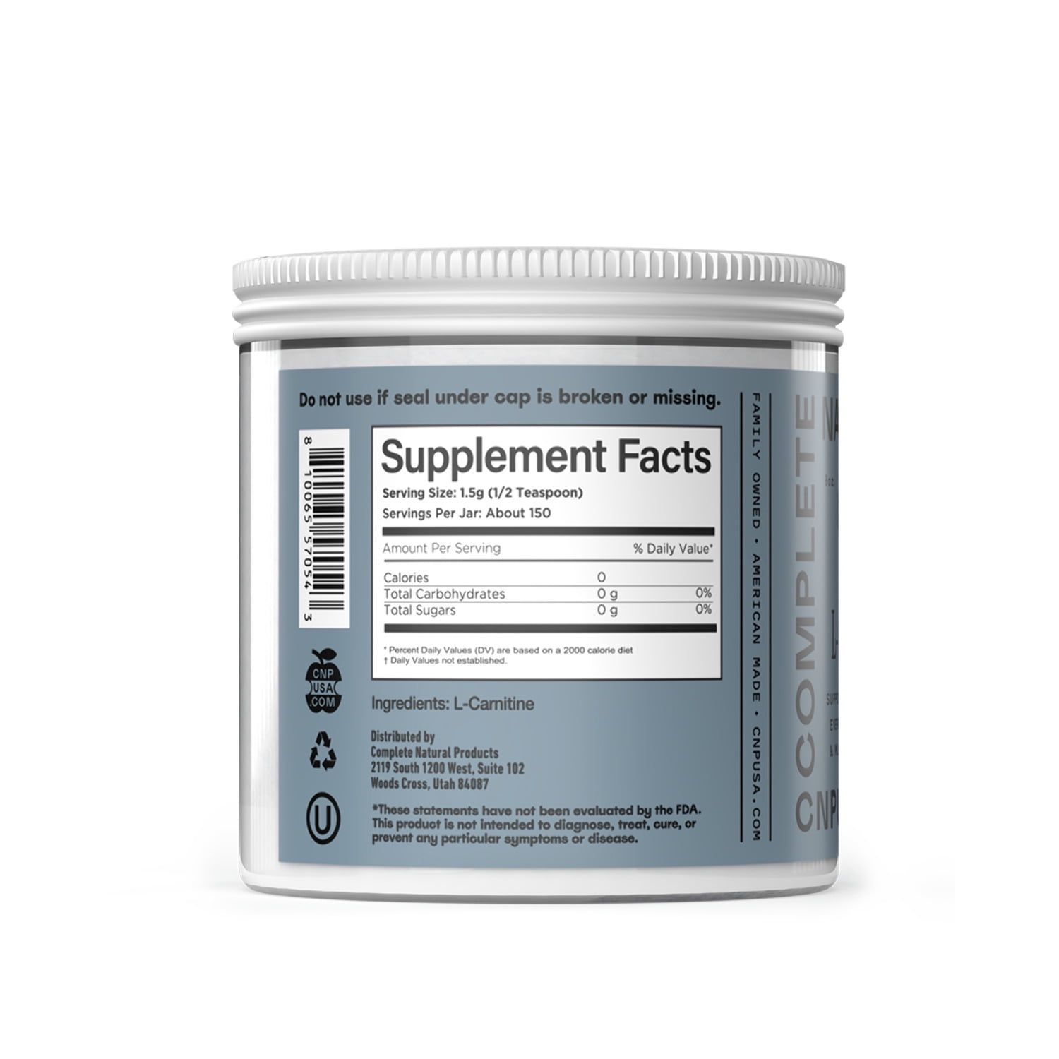 Pure L-Carnitine Powder Supplement - 8oz (227g) 60 Servings Amino Acid for Energy & Well-Being