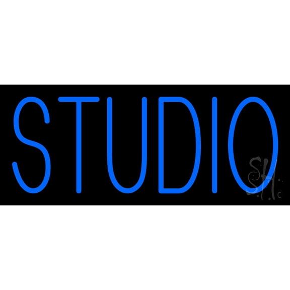 Blue Studio LED Neon Sign 6 x 15 - inches, Black Square Cut Acrylic Backing, with Dimmer - Bright and Premium built indoor LED Neon Sign for art gallery, and exhibition.