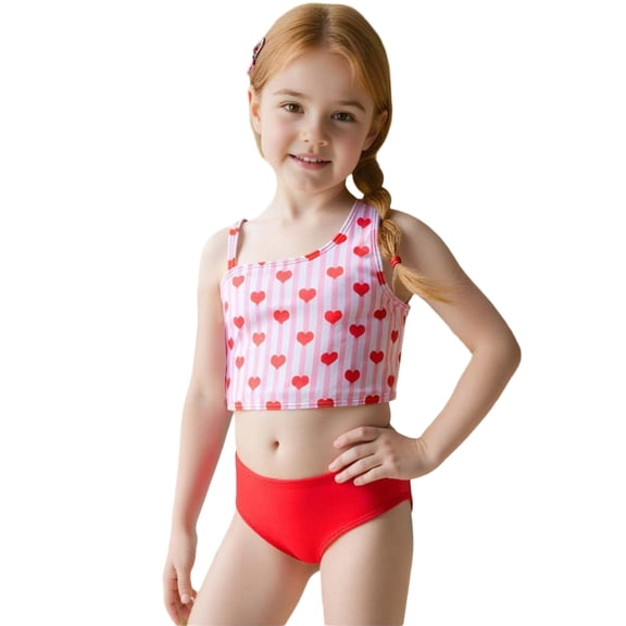 ibiyuan Swim Suits for Girls 8-10 ,2 Piece Adjustable Straps Bathing Suit Cut Out Girls Tankini Swimsuit Padded Tropical Floral Skirted Swimwear,4-5 Years
