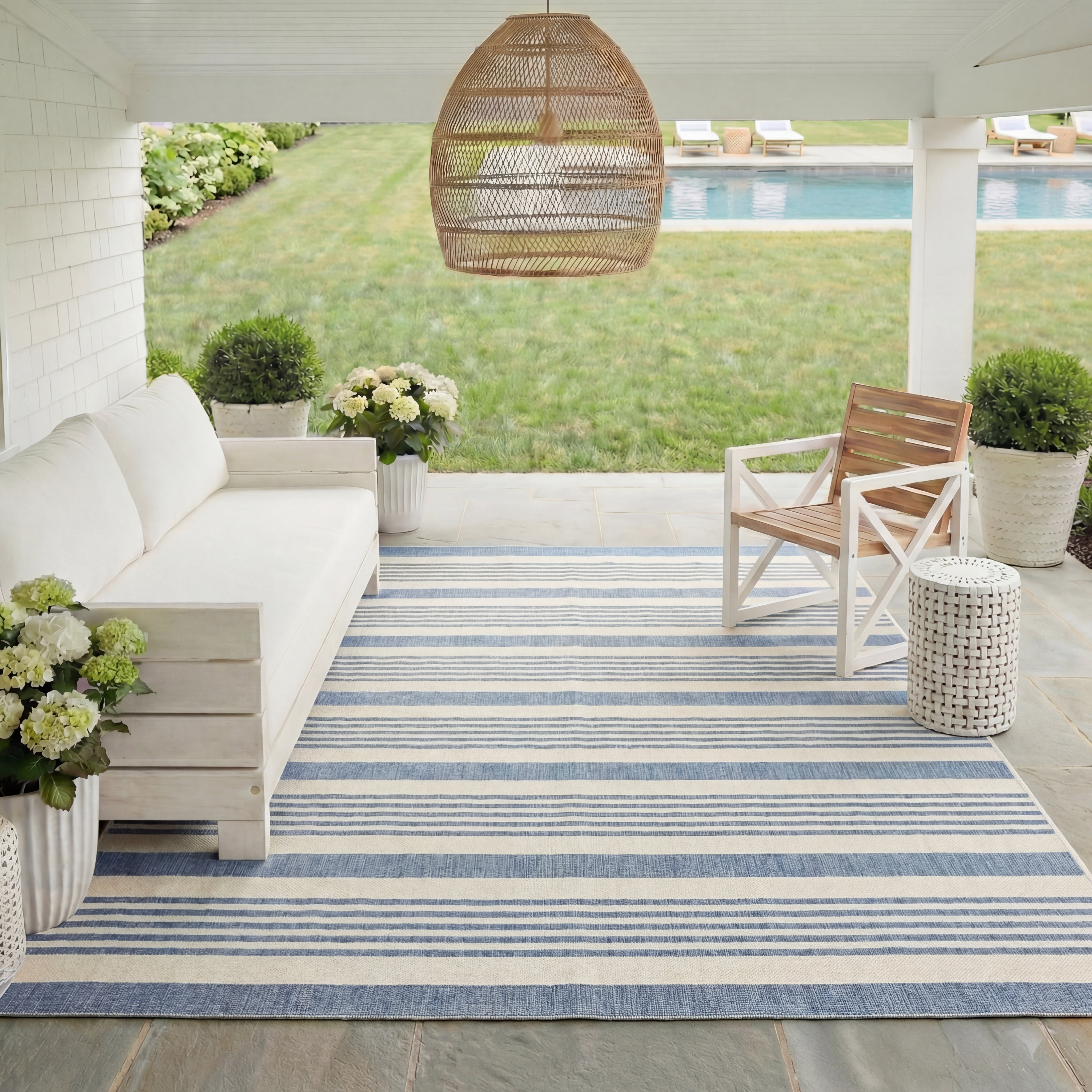 Safavieh Courtyard Caroline Striped Indoor/Outdoor Area Rug, Beige/Blue, 8' x 10'