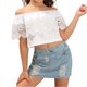 thumbnail image 1 of Conjunto de camisa informal cómoda de verano para niños con hombros descubiertos y falda vaquera, top de poliéster para niños, 1 of 9