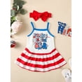 thumbnail image 2 of Toddler Baby Girls Summer Casual Sling Dress Sleeveless Letter Stripe Patchwork Dress Headband for Indepence Day, 2 of 9