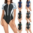 thumbnail image 4 of Feimerou One Piece Swimsuit for Women Short Sleeve Rash Guard Bathing Suits Tummy Control Zipper Slim Fit Surf Suits Wetsuit Swimwear, 4 of 4