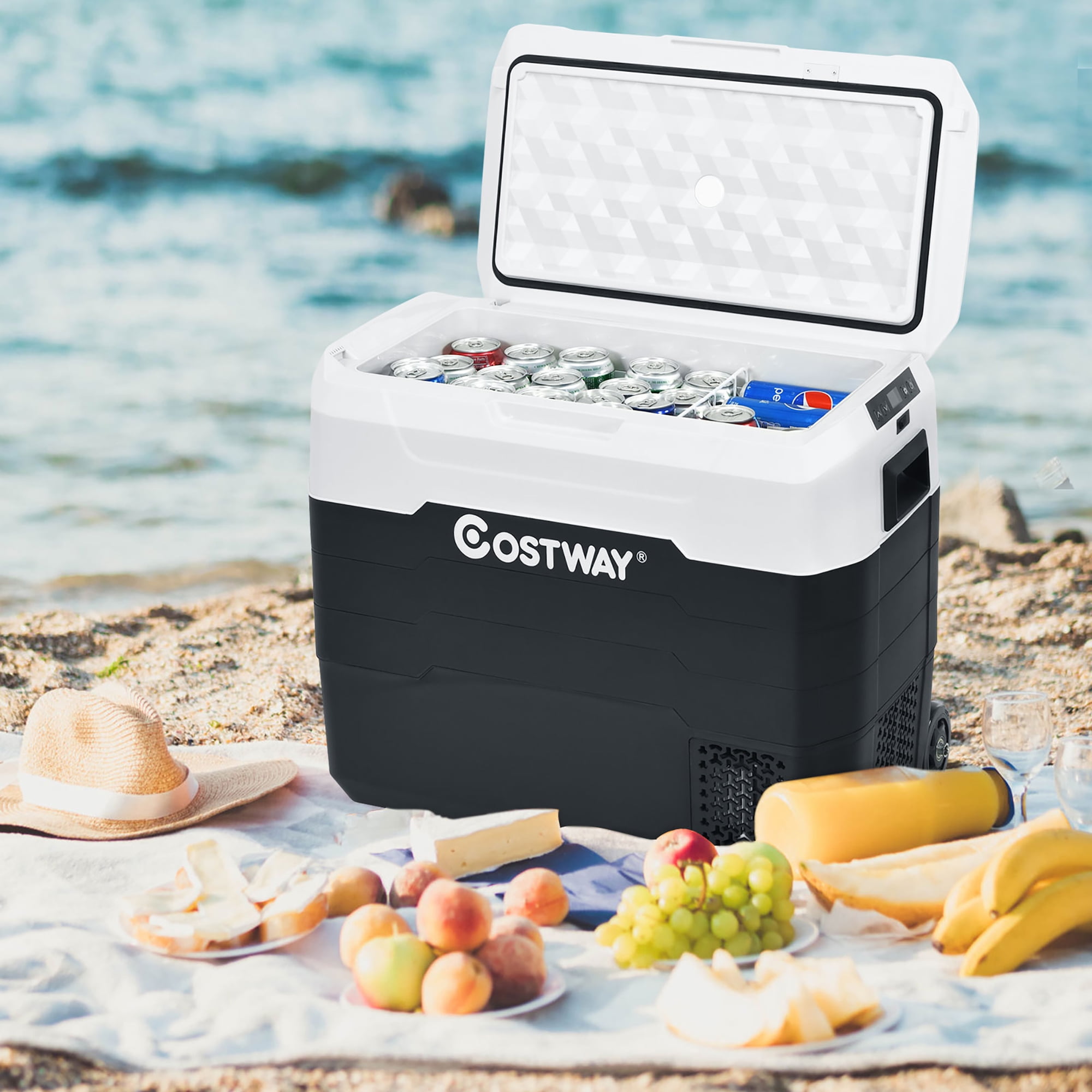Costway 42 QT Portable Car Refrigerator Dual-Zone Car Cooler White