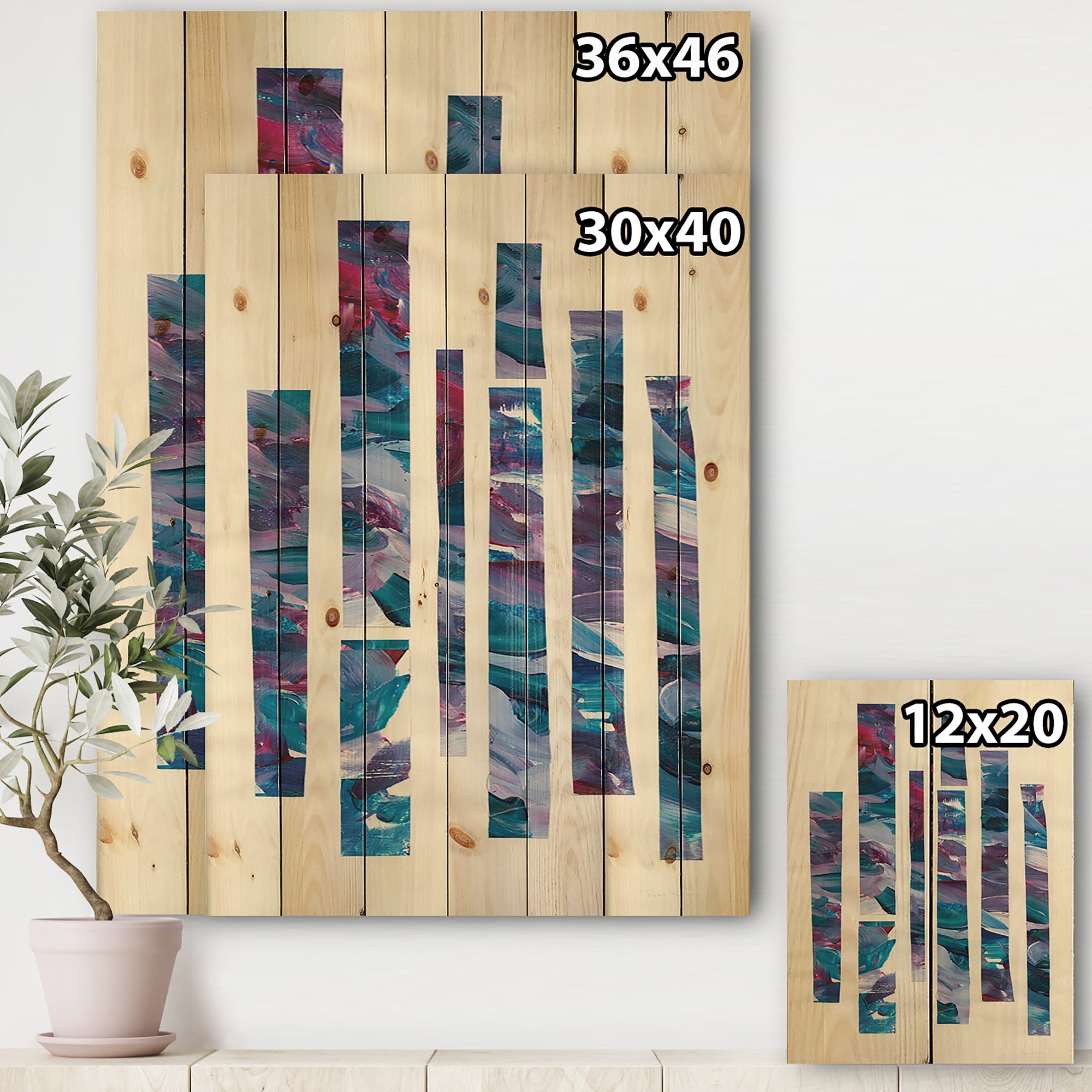 Designart 'Ribbons of Jewels I' Modern Geometric Print on Natural Pine Wood