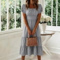 thumbnail image 5 of Vivianyo HD Women's Square Neck Midi Dress, Puff Sleeves with Layered Ruffles, A-Line Dress with A Cinched Waist and Pleats, Women's L, Sizes S-2XL, 5 of 6
