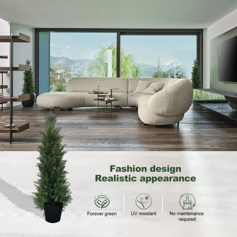 3ft Artificial Topiary Cedar Trees, UV Protection Fake Evergreen Plants, 2-Pack Potted Outdoor Decor for Patio Porch Entryway