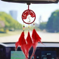 YUVA Woven Car Interior Pendant, Iron, Black/Red, Decorative, Good Luck Meaning, Rearview Mirror Hanging, Enhances Ambiance