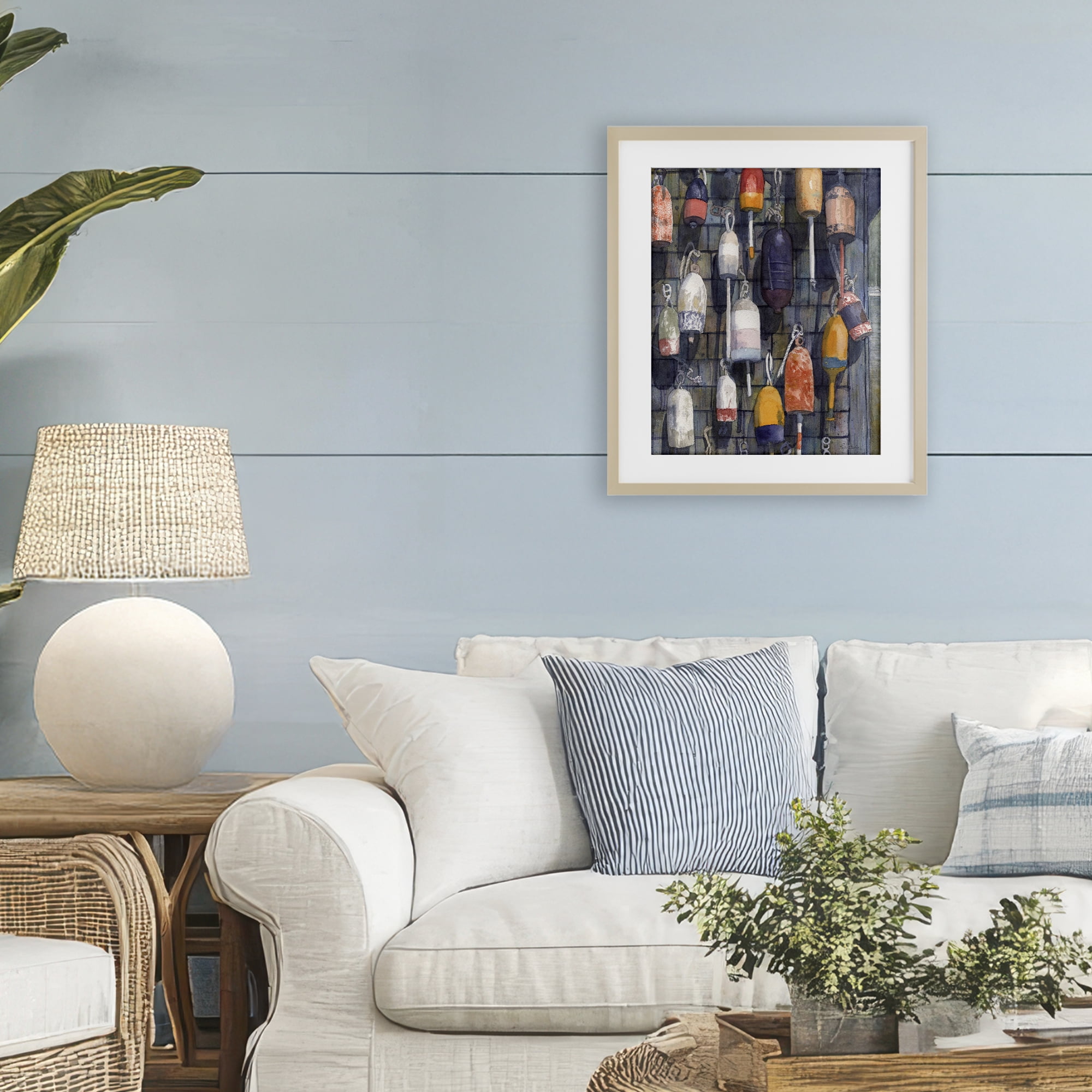 Stupell Industries Watercolor Hanging Buoys Birch Framed Print Under Glass, design by Patti Bishop