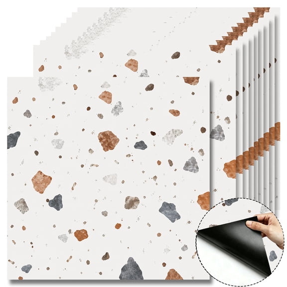 10 Pcs Multicolor Terrazzo Peel and Stick Floor Tiles, 12x12 in Covers 10 Sq. Ft. Self‑Adhesive DIY Vinyl Flooring, Removable & Waterproof for Bathroom, Kitchen, Walls, Bedroom
