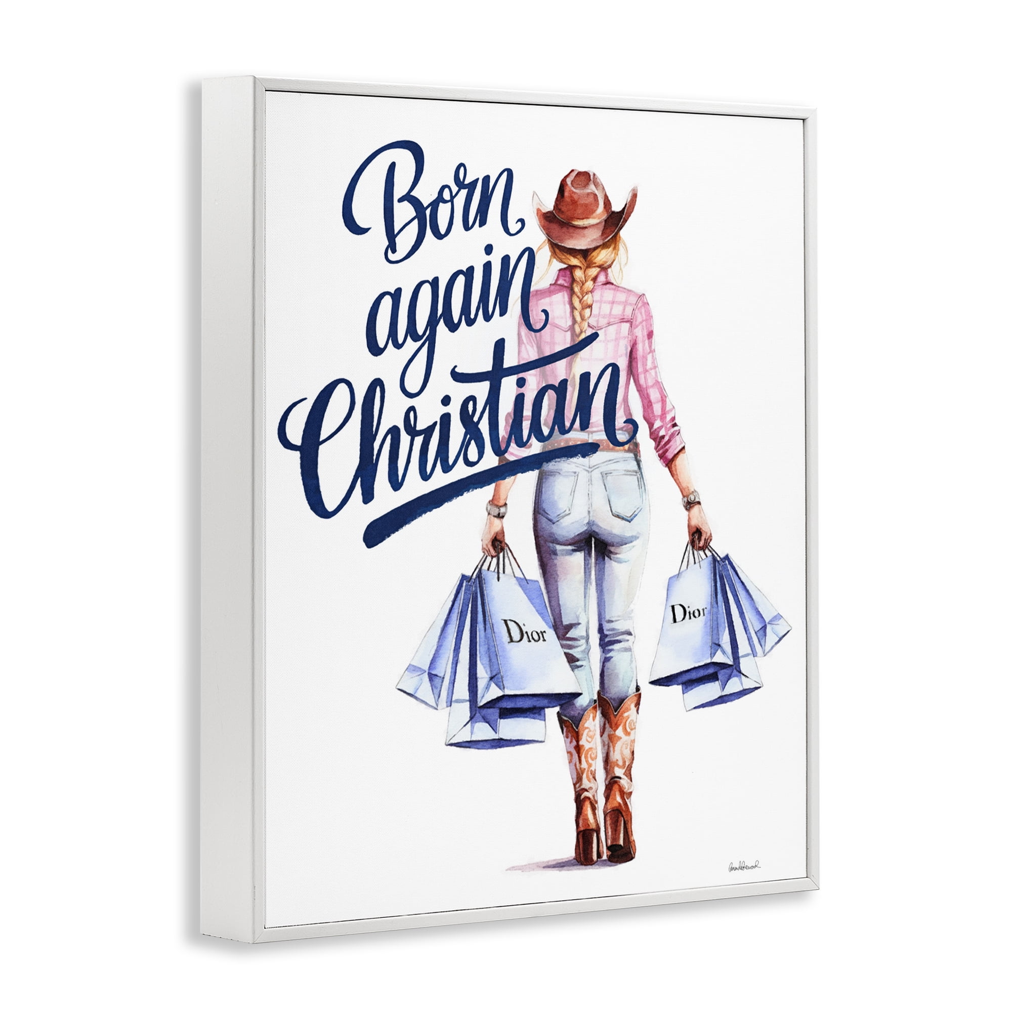 Born Again Christian Cowgirl White Framed Giclee Art, design by Amanda Greenwood