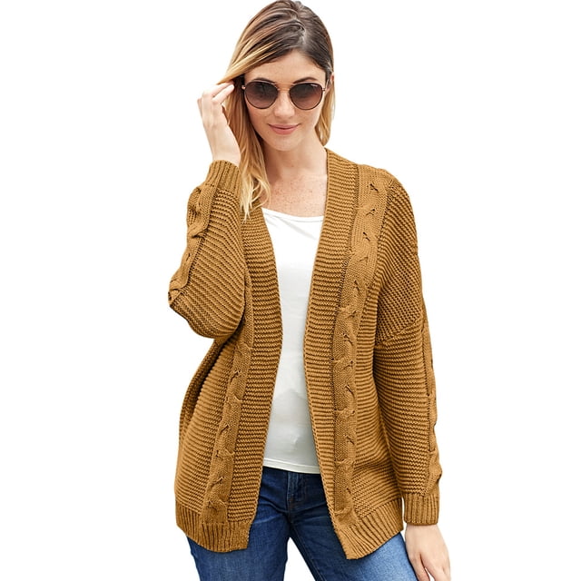 Cardigan Ouvert à Manches Longues en Tricot Épais pour Femmes