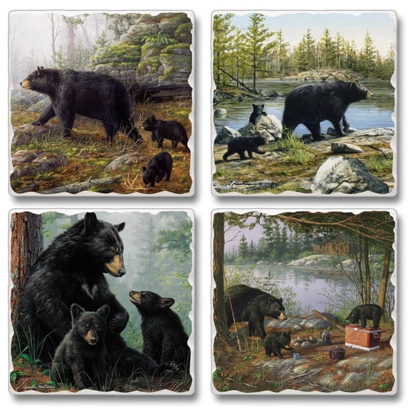 Thirstystone Black Bears 4-Pack Tumbled Tile Stone Coasters