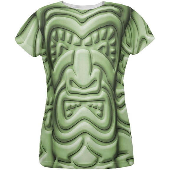 Tiki God Green Face Luau All Over Womens T Shirt Multi X-LG