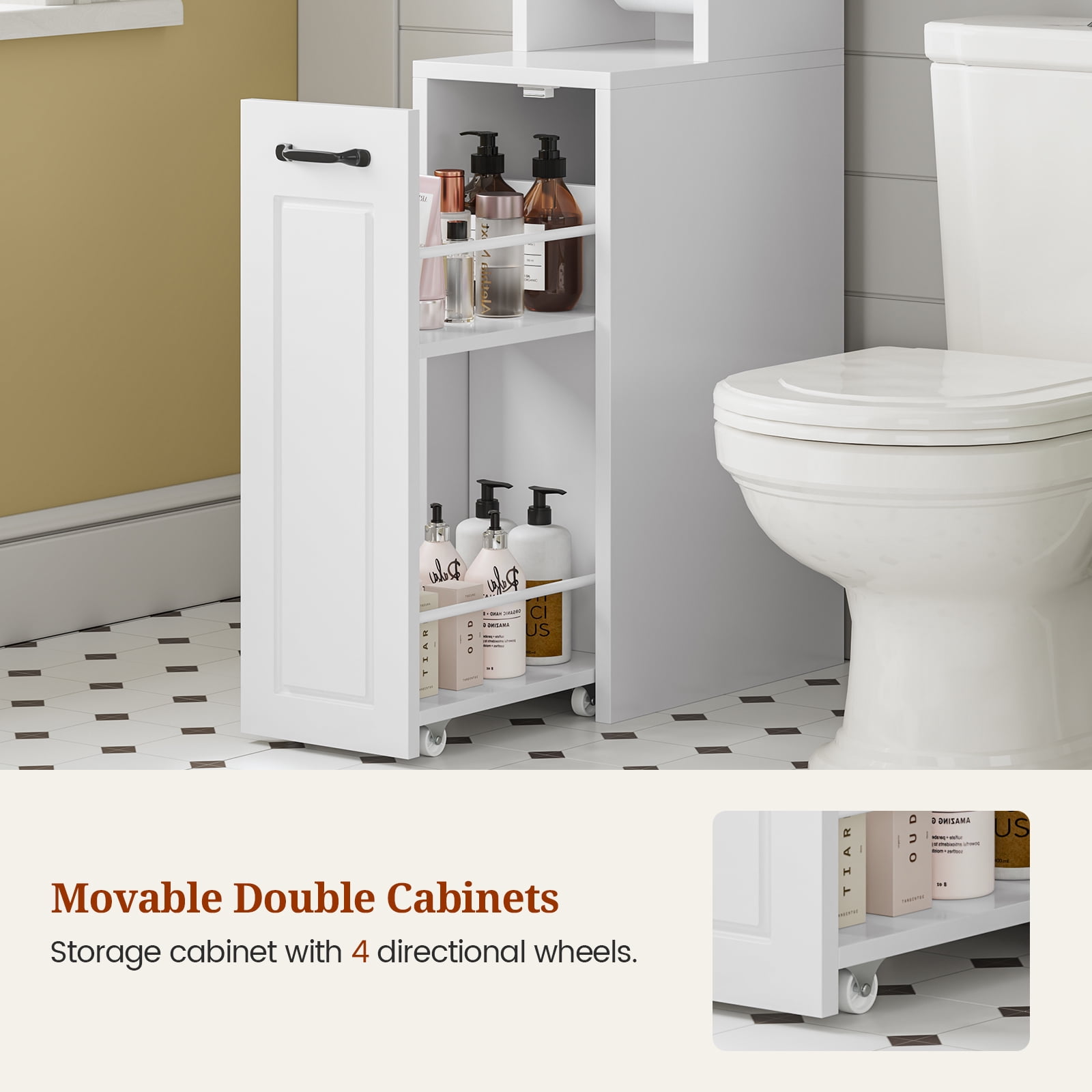 Over The Toilet Storage Cabinet with Frosted Door, Bathroom Storage Cabinet W/Adjustable Shelf for Bathroom, Restroom, Laundry, White