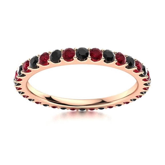 2MM Round Ruby & Black Spinel 925 Sterling Silver Rose Plated Full Eternity Ring