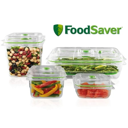 FoodSaver FA4SC35810-000 Fresh Vacuum Seal Food and Storage Containers, 4-Piece Set and 2 Produce Trays, (Best Vacuum Sealed Containers For Weed)