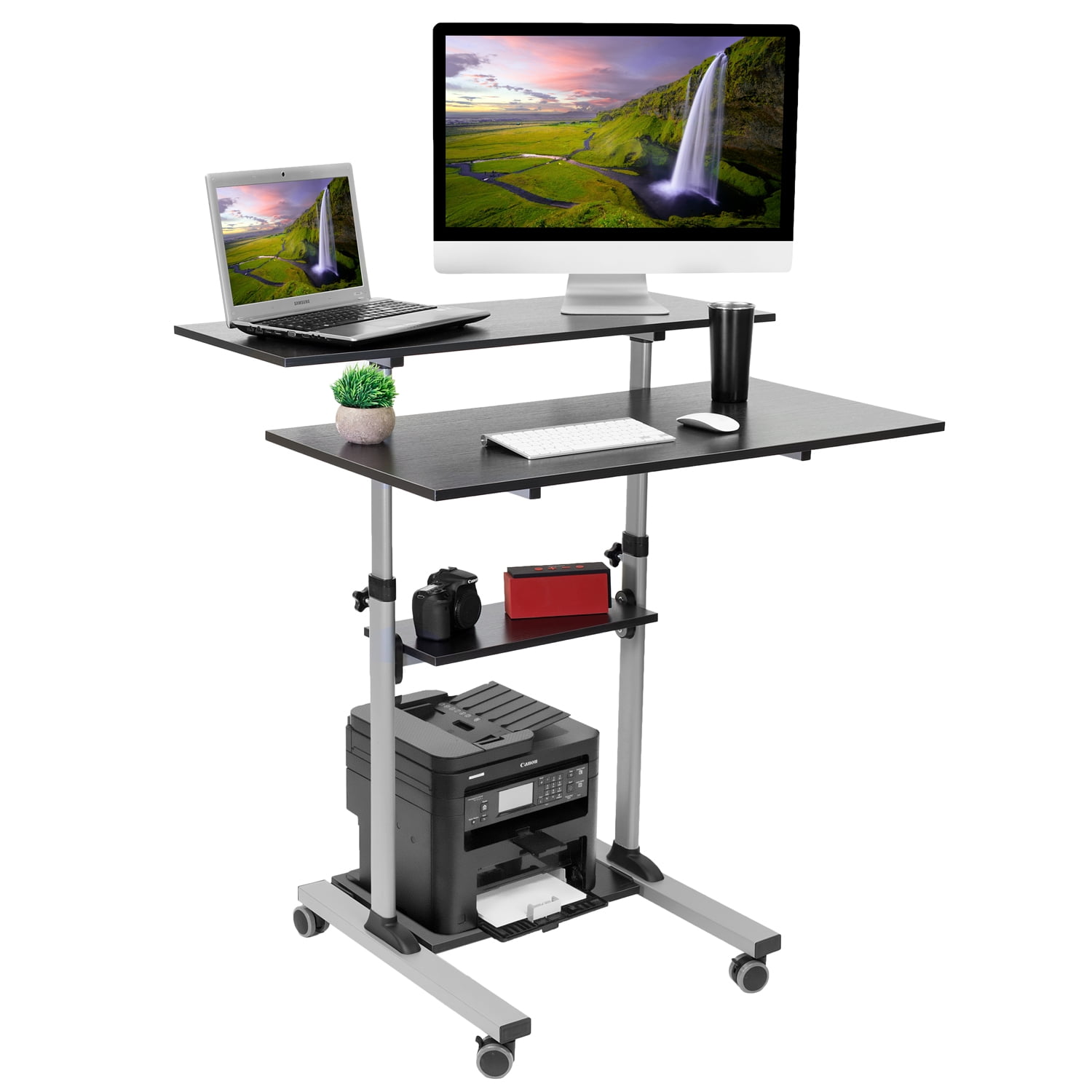MountIt! Height Adjustable Mobile Desk with Four 40 Inch Desk Top