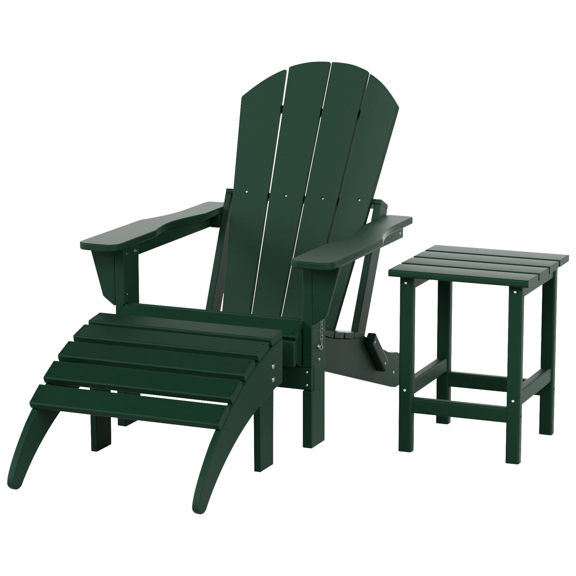 Polytrends  Laguna Hdpe All Weather Outdoor Patio Foldable Adirondack Chair With Ottoman And Side Table (3-Piece Set) Dark Green