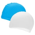 thumbnail image 1 of Uxcell 2-Pack Gorro de Natación de Silicona en Forma de Gota para Mujeres y Hombres, Sombrero de Natación Impermeable y Antideslizante Duradero [Azul Lago y Blanco], 1 of 6