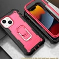 thumbnail image 4 of Dteck Back Case For Apple iPhone 13 Mini, Ring Stand Shockproof Hybrid Hard PC Soft Silicone Bumper Heavy Duty Shockproof Three Layer Drop Protective Girls Boy Cute Phone Case(Black+Rose), 4 of 6