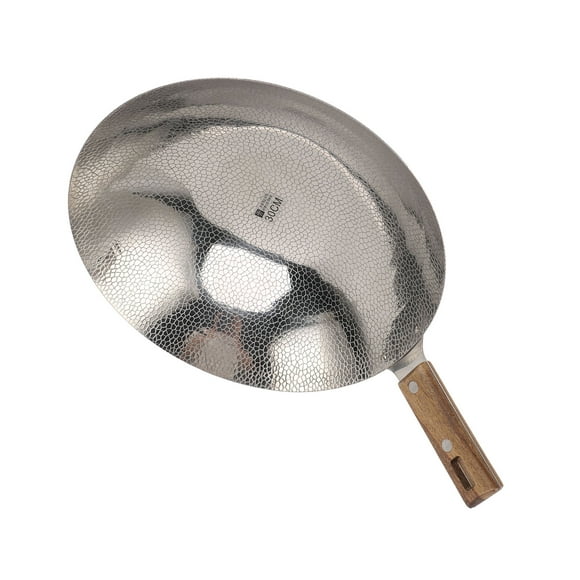 Stainless Steel Wok,Non Stick Wok Pan Deep Stir Fry Pan with Induction Base Frying Pan with Wood Handle Non Induction Wooden Handle Flat Base Pan for Electric Induction