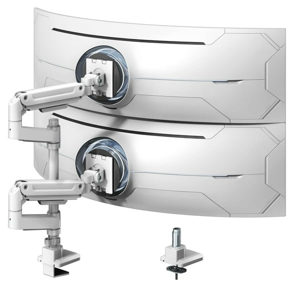 Dual Monitor-Arm Heavy-Duty for 17-49-inch Screens - Vertical Stacked Dual Monitor Mount Stand for Ultrawide Screens up to 44lbs, Aluminum,Full Motion, VESA 75/100 mm, White