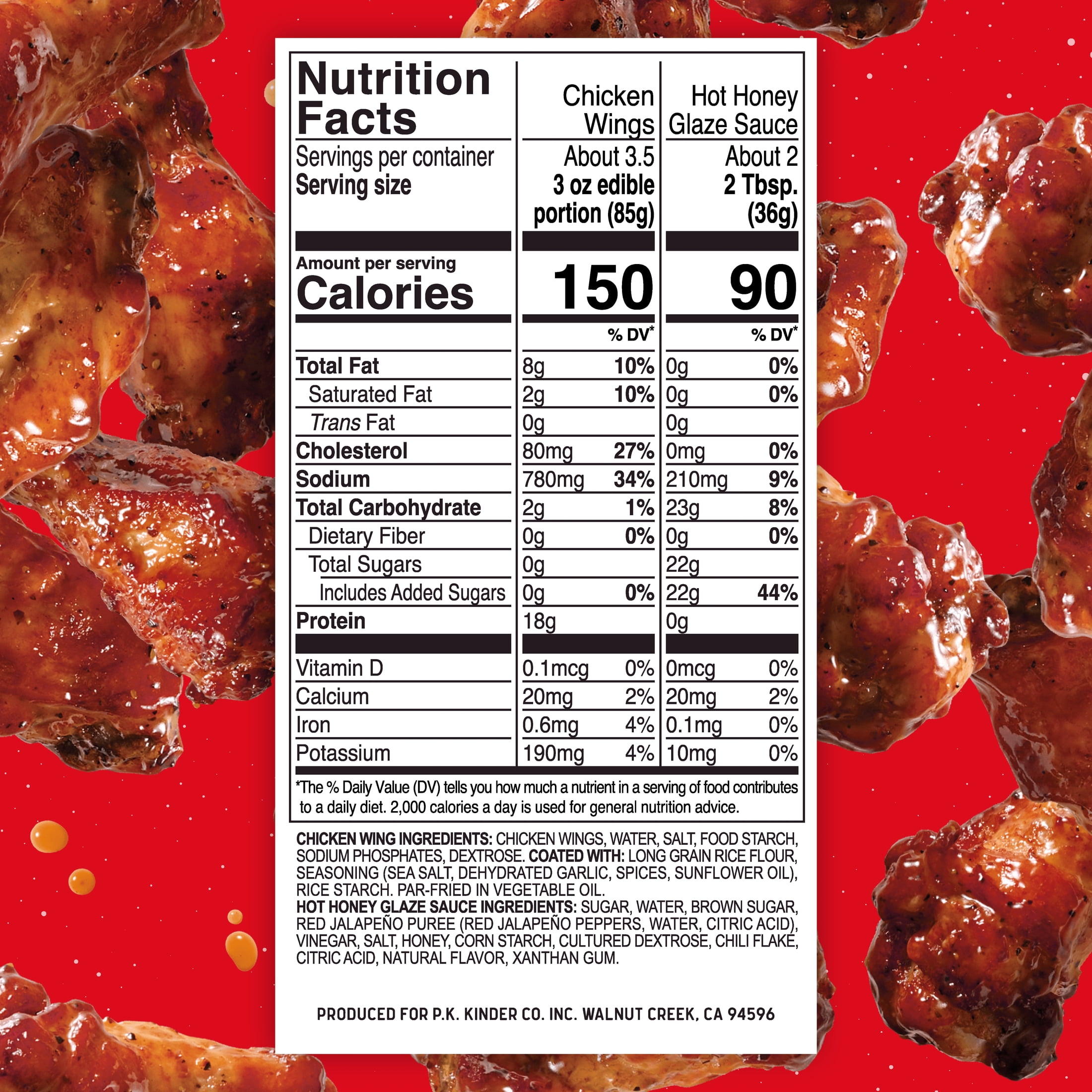 Kinder's Restaurant-Style Hot Honey Glaze Party Wings, 19 oz (Frozen)