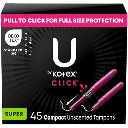 U by Kotex Click Compact Tampons, Super, Unscented, 45 Count