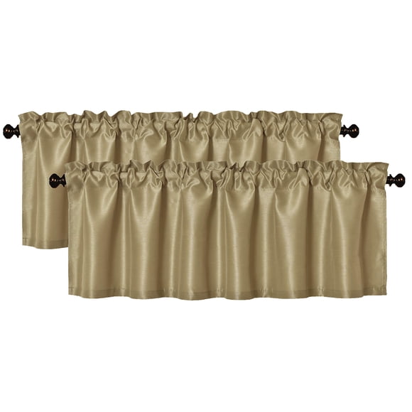Aiking Home (Pack of 2) Solid Faux Silk Window Valance, 56 by 16 Inches, Brass