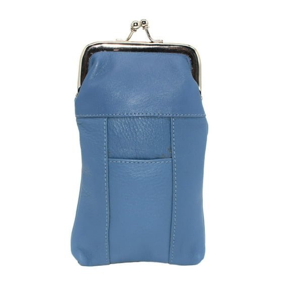 Genuine Leather Baby Blue Cigarette Case Holder Slim Pack Regular or 100's & Lighter Pocket with Metal Twist Clasp Baby Blue