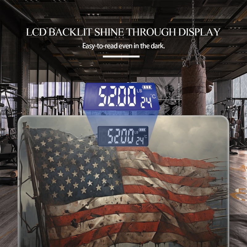 High Precision Body Weight Scale Smart Bathroom Scales with Large LCD Display(400lbs),Decorative for Bedroom-Vintage American Flag Blowing In The Wind