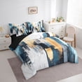thumbnail image 3 of jejeloiu Modern Graffiti Geometric 7pcs Bedding Comforter Set,Blue Gold Stripes Queen Bedding Sets For Adults Reversible, 3 of 8
