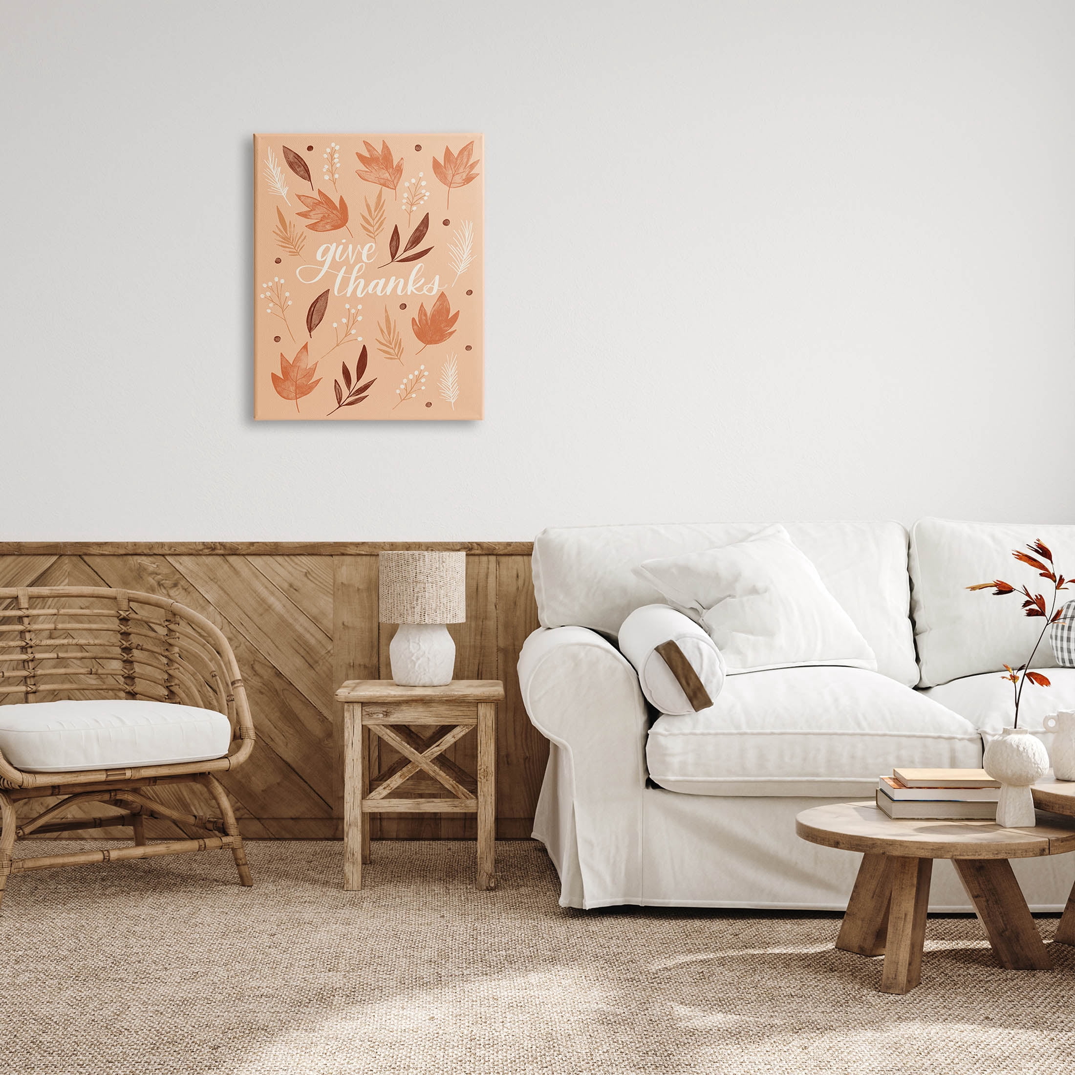 Give Thanks Autumnal Leaves Holiday Graphic Art Gallery Wrapped Canvas Print Wall Art
