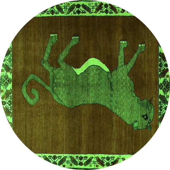Ahgly Company Indoor Round Animal Green Traditional Area Rugs, 8' Round