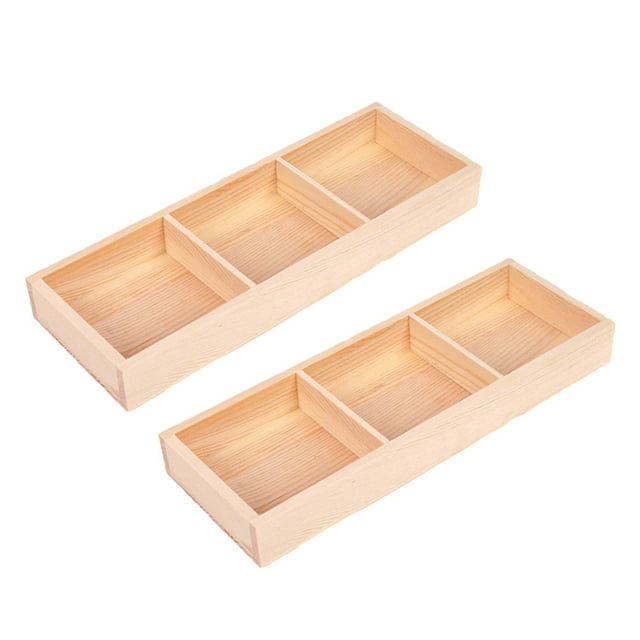 2pcs Three Lattice Wooden Storage Box Storage Tray Organizer for Succulent Plants