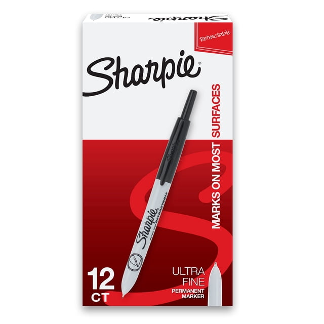 Rotuladores permanentes Sharpie retráctiles ultrafinos negros 12