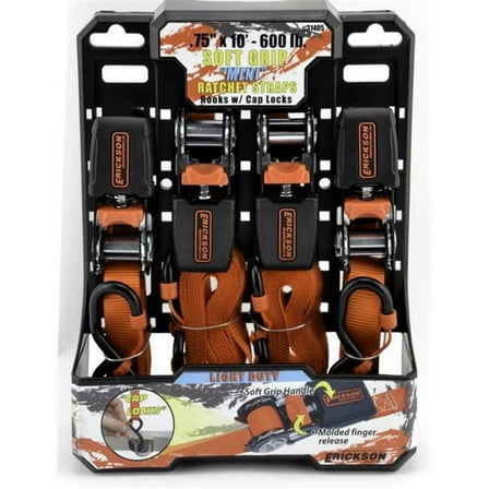 Erickson 31405 Light Duty Mini Ratchet Strap (with Cap Locks, 3/4" x 10', 600 lb.), 4 Pack