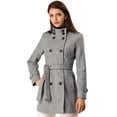 thumbnail image 2 of Abrigo de invierno con cinturón y bolsillos con doble botonadura y cuello alto para mujer gris S, 2 of 7